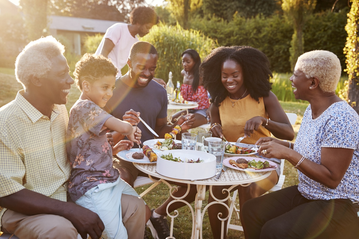 Family at cookout in summertime