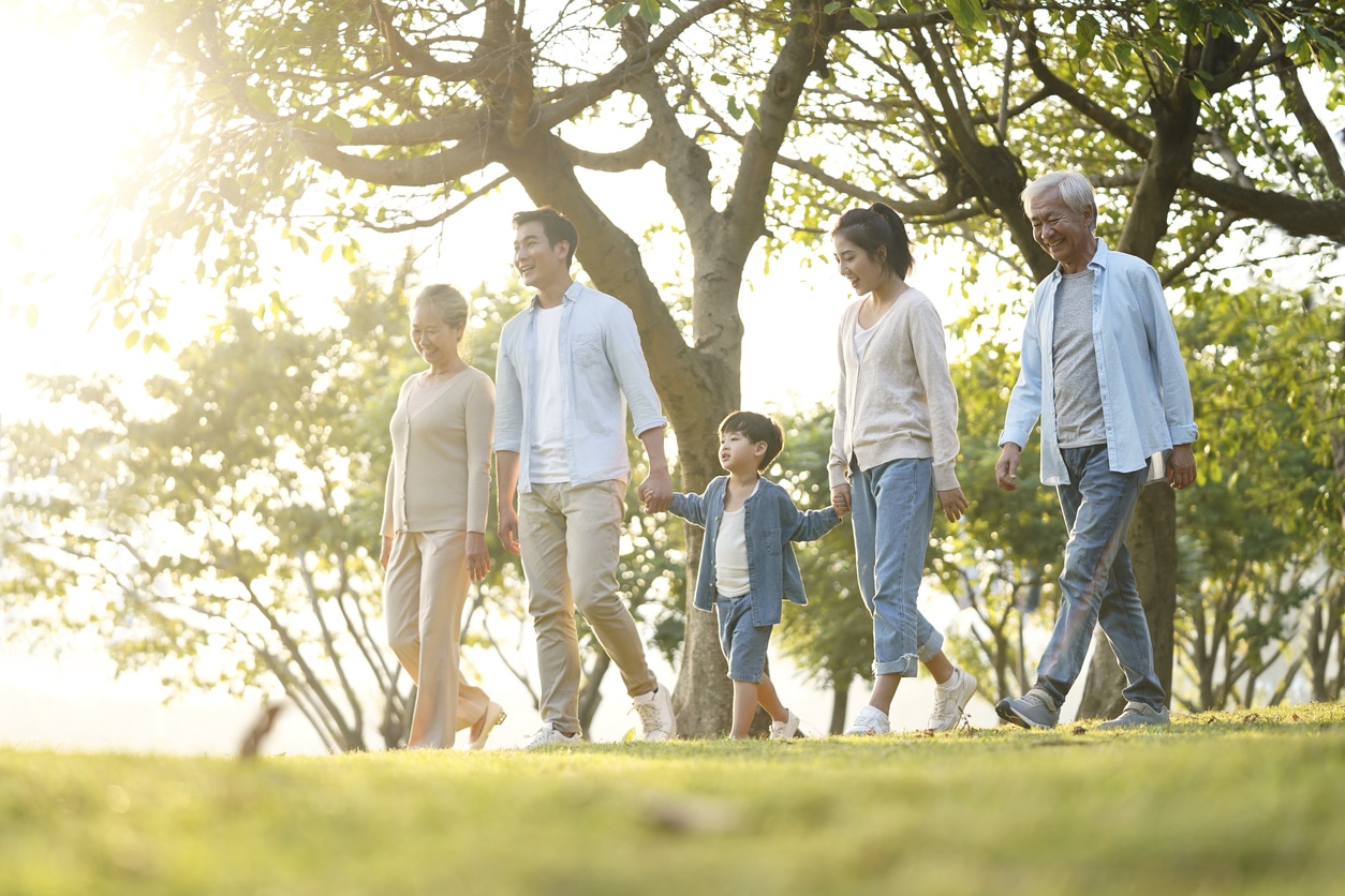 Family walking in the park